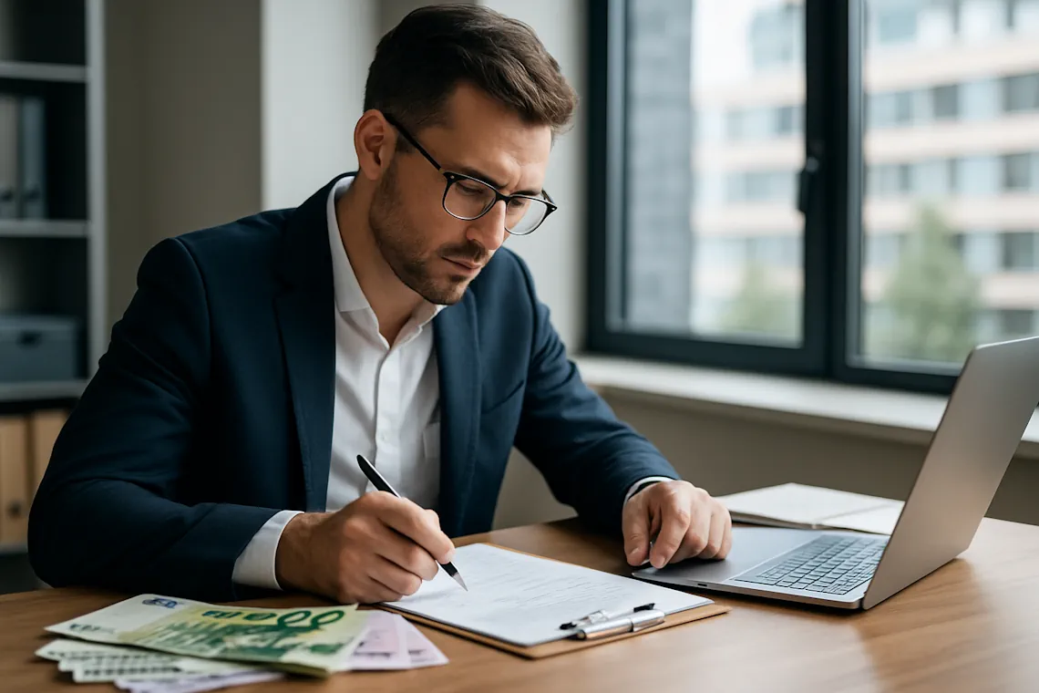 Professionista che compila una domanda online per richiedere incentivi Transizione 5.0