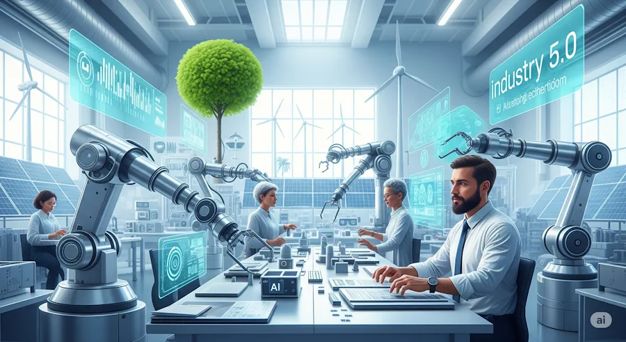 Immagine rappresentante le tecnologie della Transizione 5.0, con focus su automazione, intelligenza artificiale e innovazione green per un'industria sostenibile.